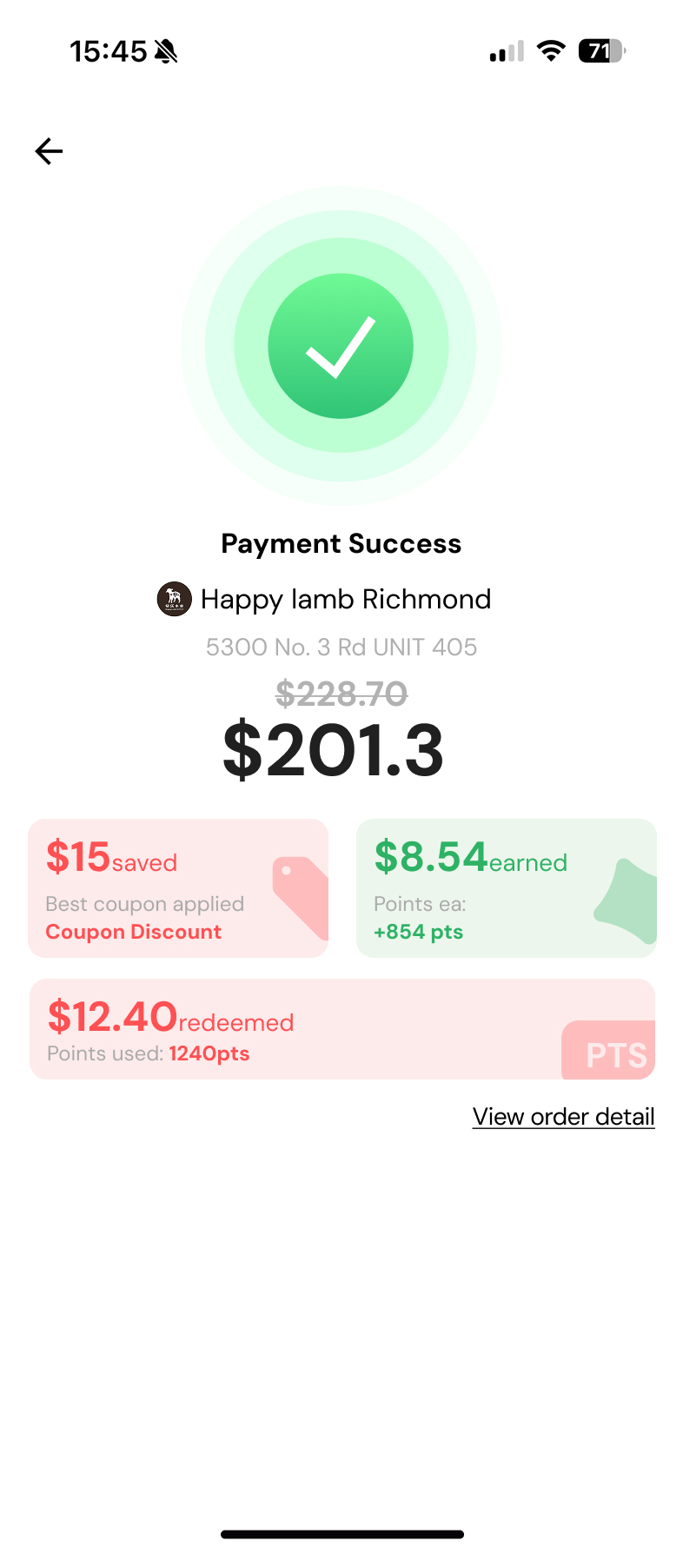 Bravo payment success — points only