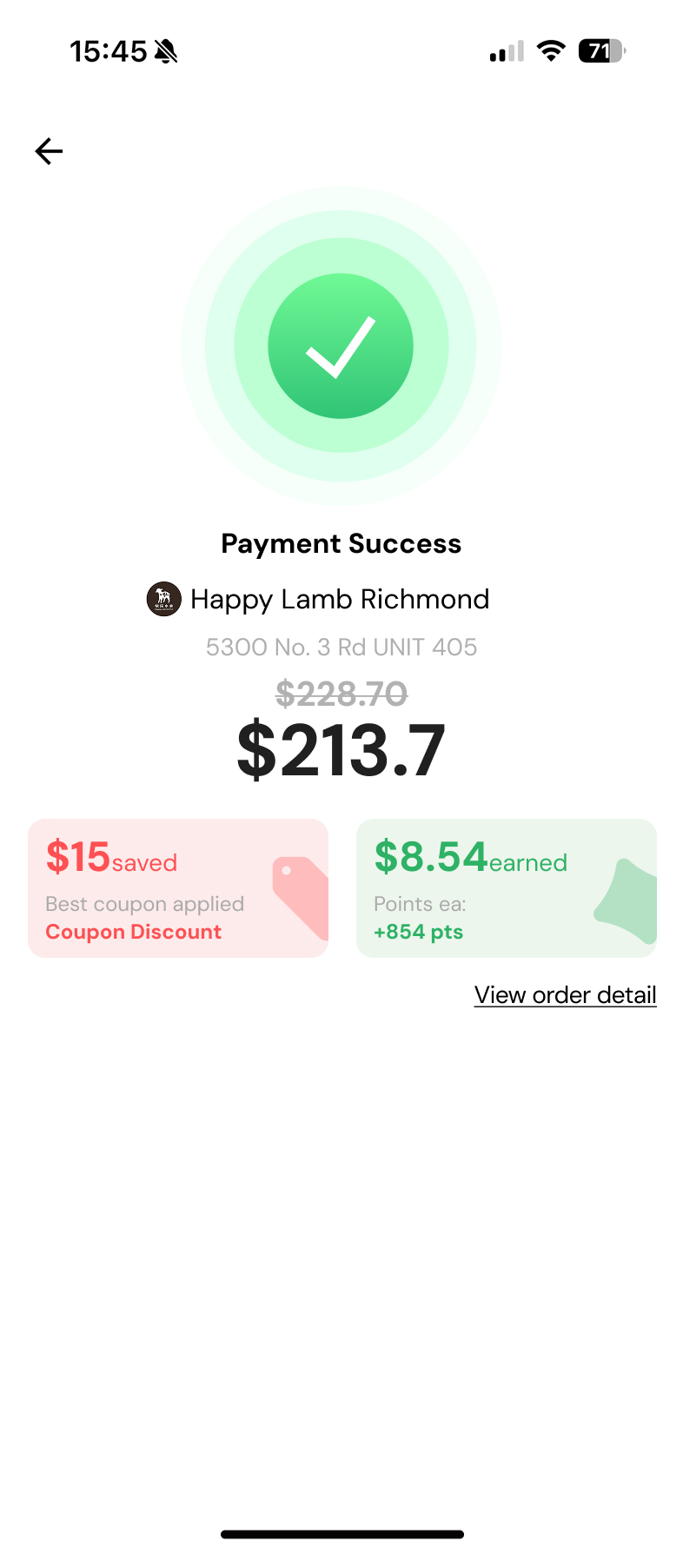 Bravo payment success — coupon applied